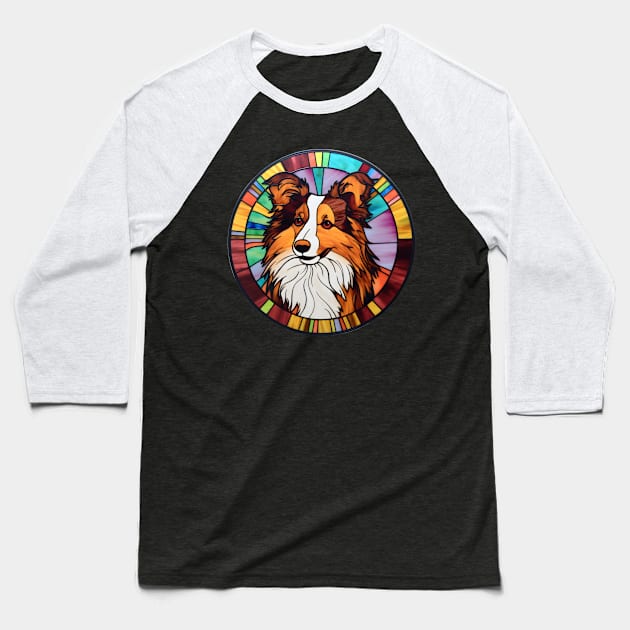 Stained Glass Sheltie Baseball T-Shirt by BrightC